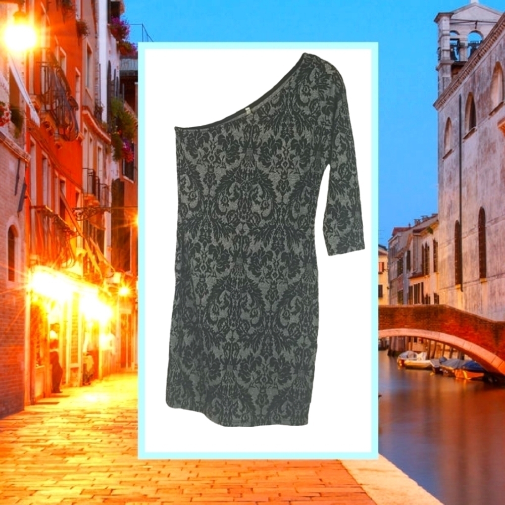 Gold Lace Black Party Dress, Women's Size S